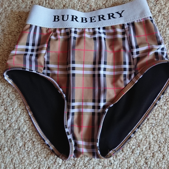 Burberry Plaid Logo Tape Vintage Check bikini bottoms in Brown size M - Picture 1 of 13